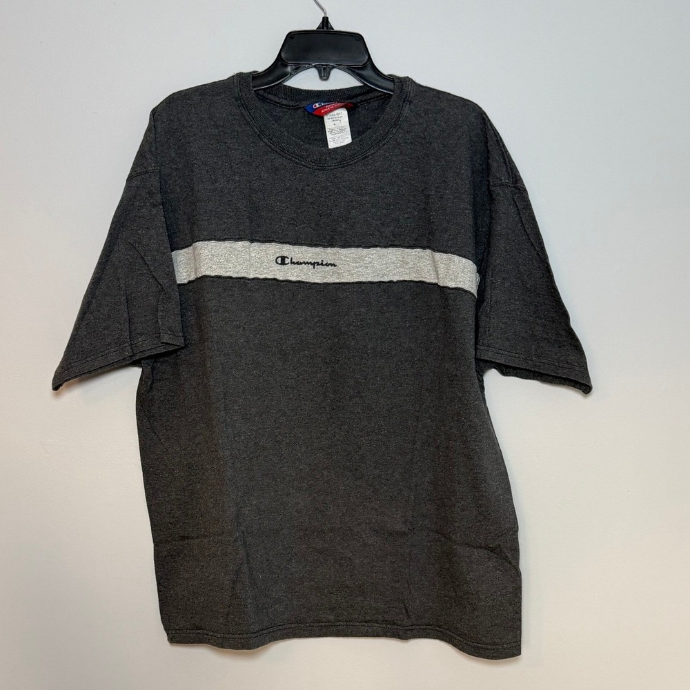 Vintage 90s Y2K Champion T-Shirt XL Gray Heavyweight Cotton Stripe